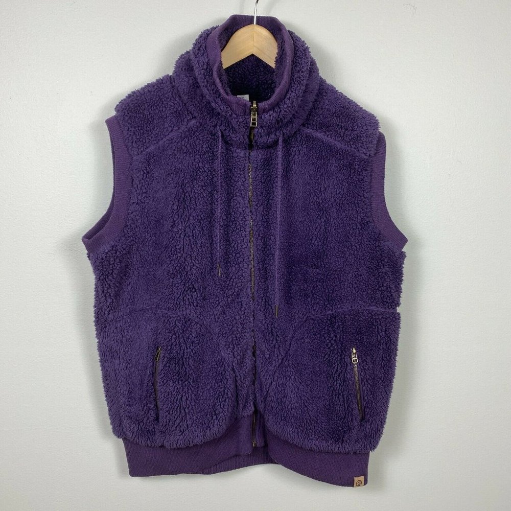 Artisans Vest XXL Purple Plush Fleece Sleeveless High Neck Drawstring